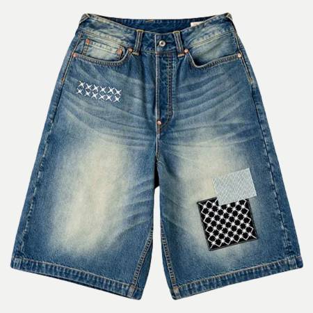 Fabric Patch Denim Shorts