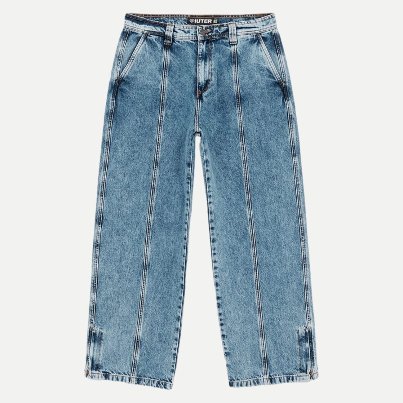 Grid Zipped Denim Pants